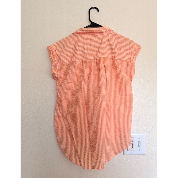 LOFT Striped Seersucker Top Sleeveless Button Down Blouse Orange XS - Picture 2 of 3
